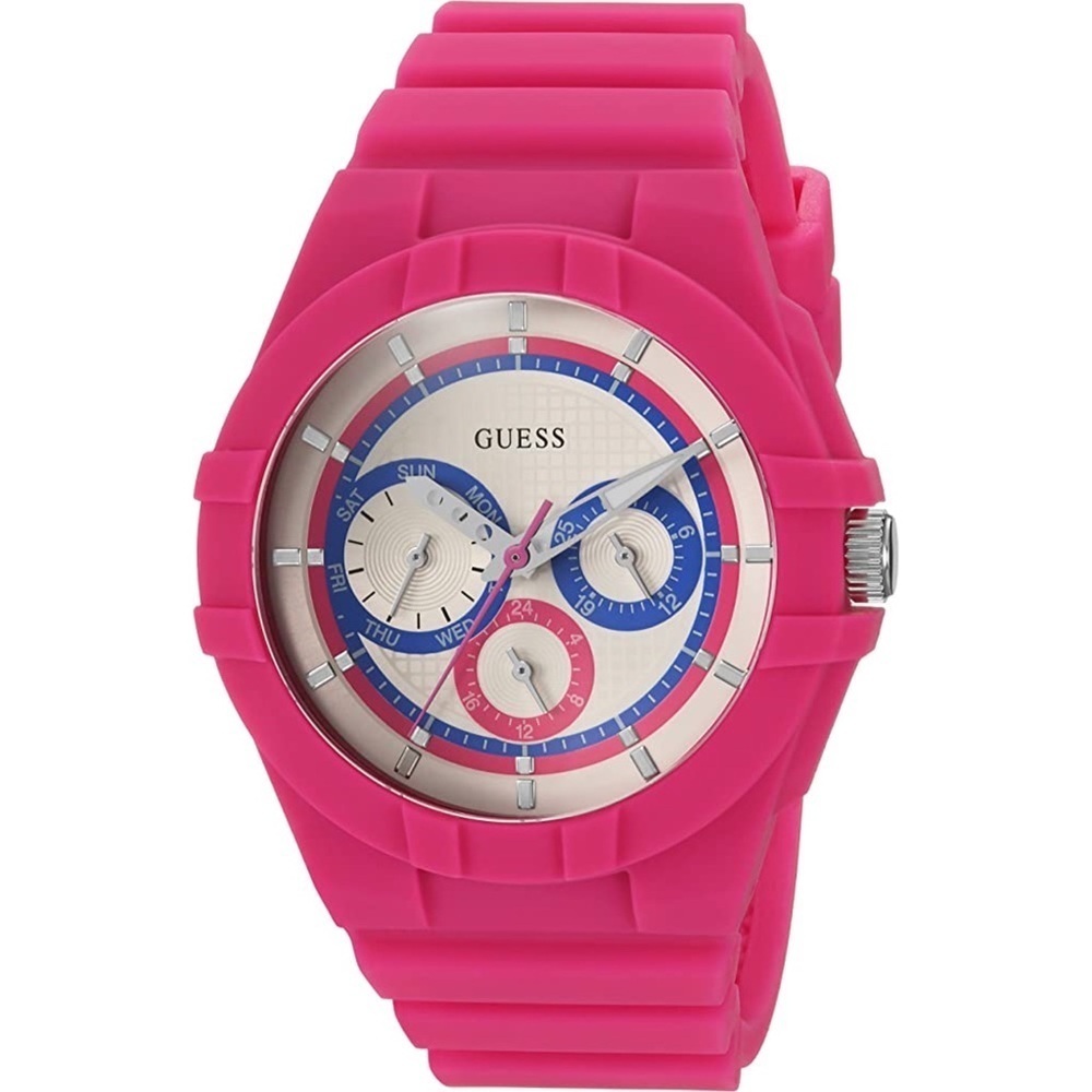 New GUESS Women's Quartz Watch with Silicone Strap, Pink